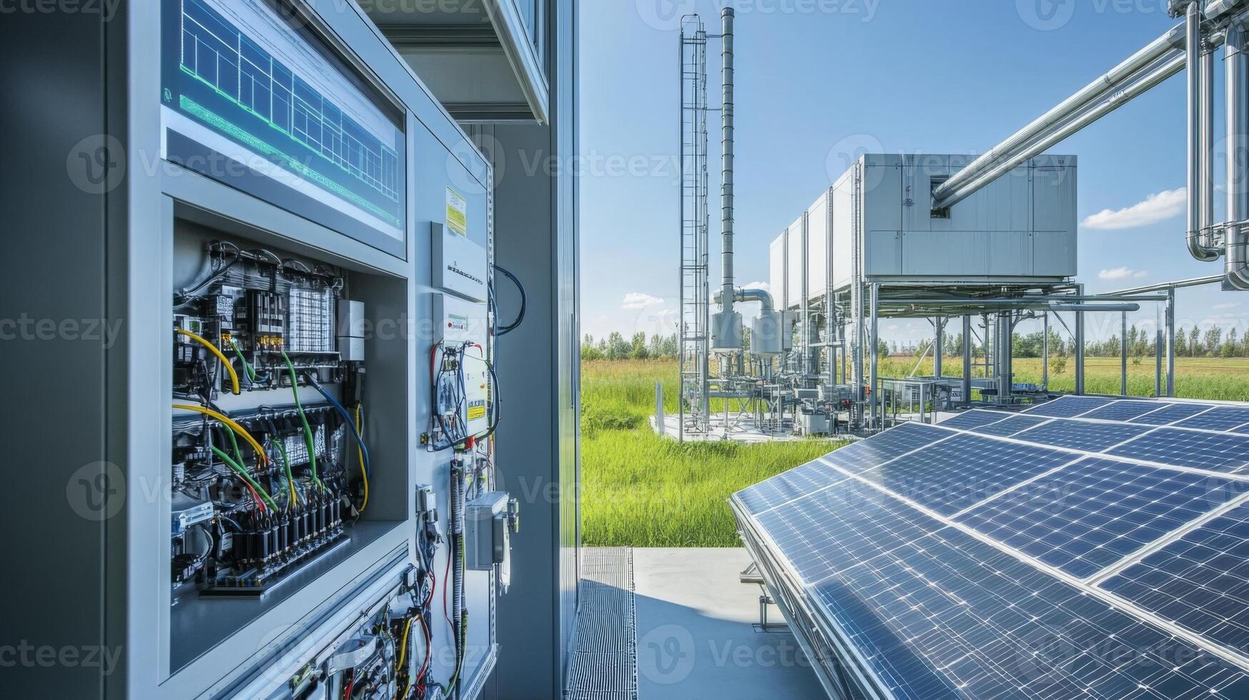 Advanced technology supports sustainable finance efforts as solar panels generate renewable energy. photo