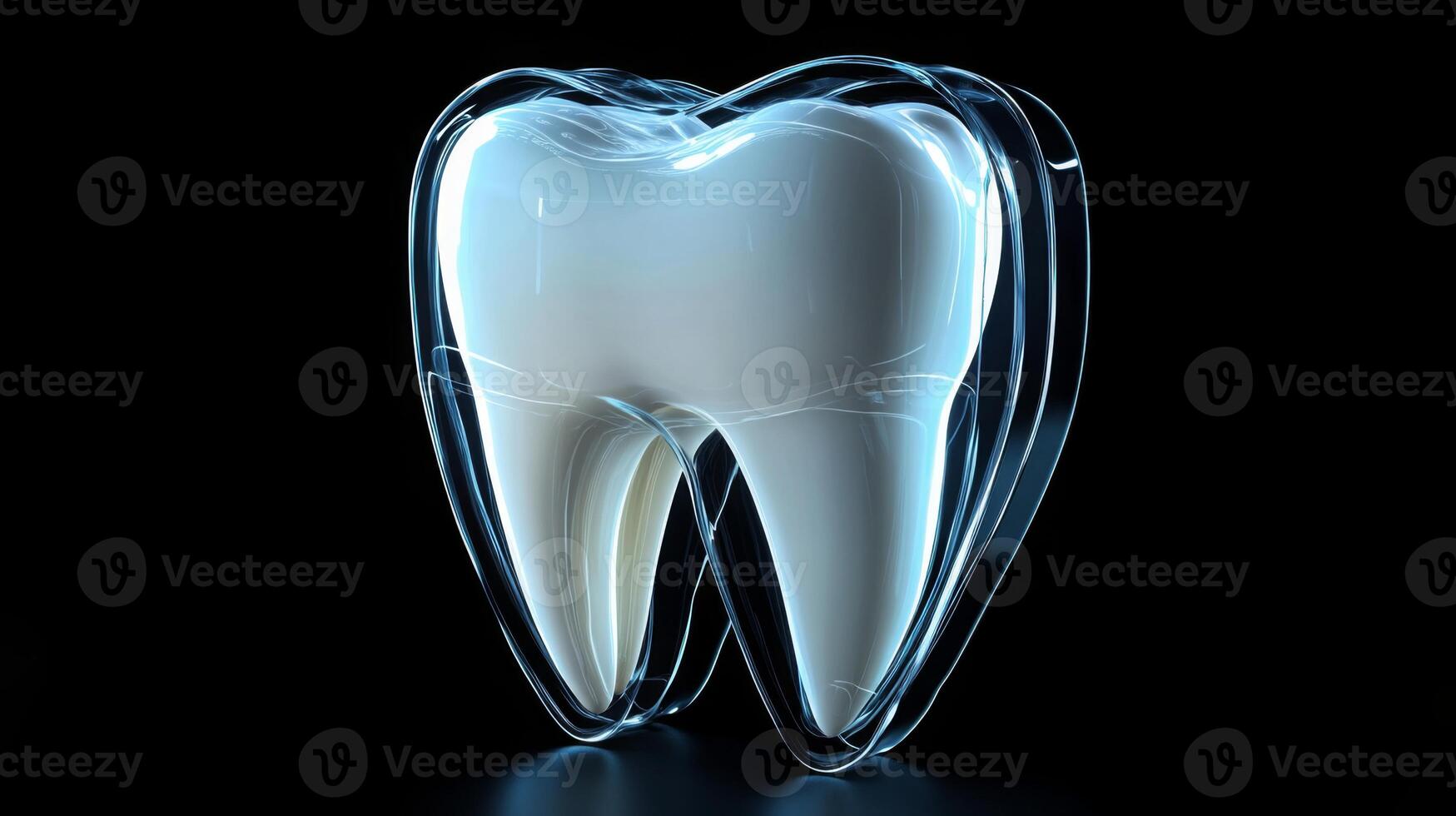 Cutting-edge ai technology enhances dental care by providing advanced protection for teeth. The translucent representation of a tooth highlights the importance of dental health in modern dentistry. photo