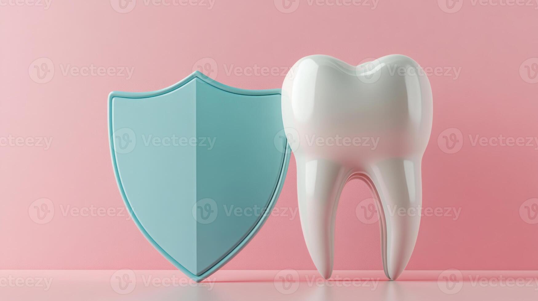 A stylized representation of a large tooth alongside a shield symbolizing protection. photo