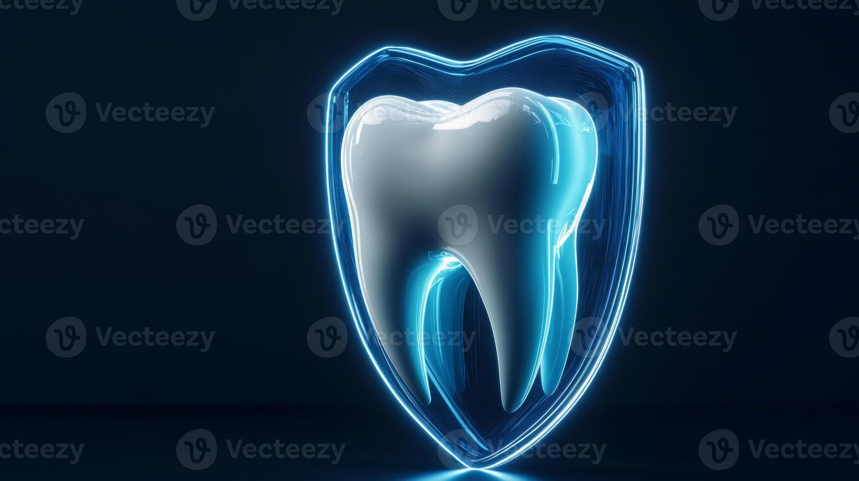 A digital representation showcases a tooth inside a shield, symbolizing the protection of dental health. photo