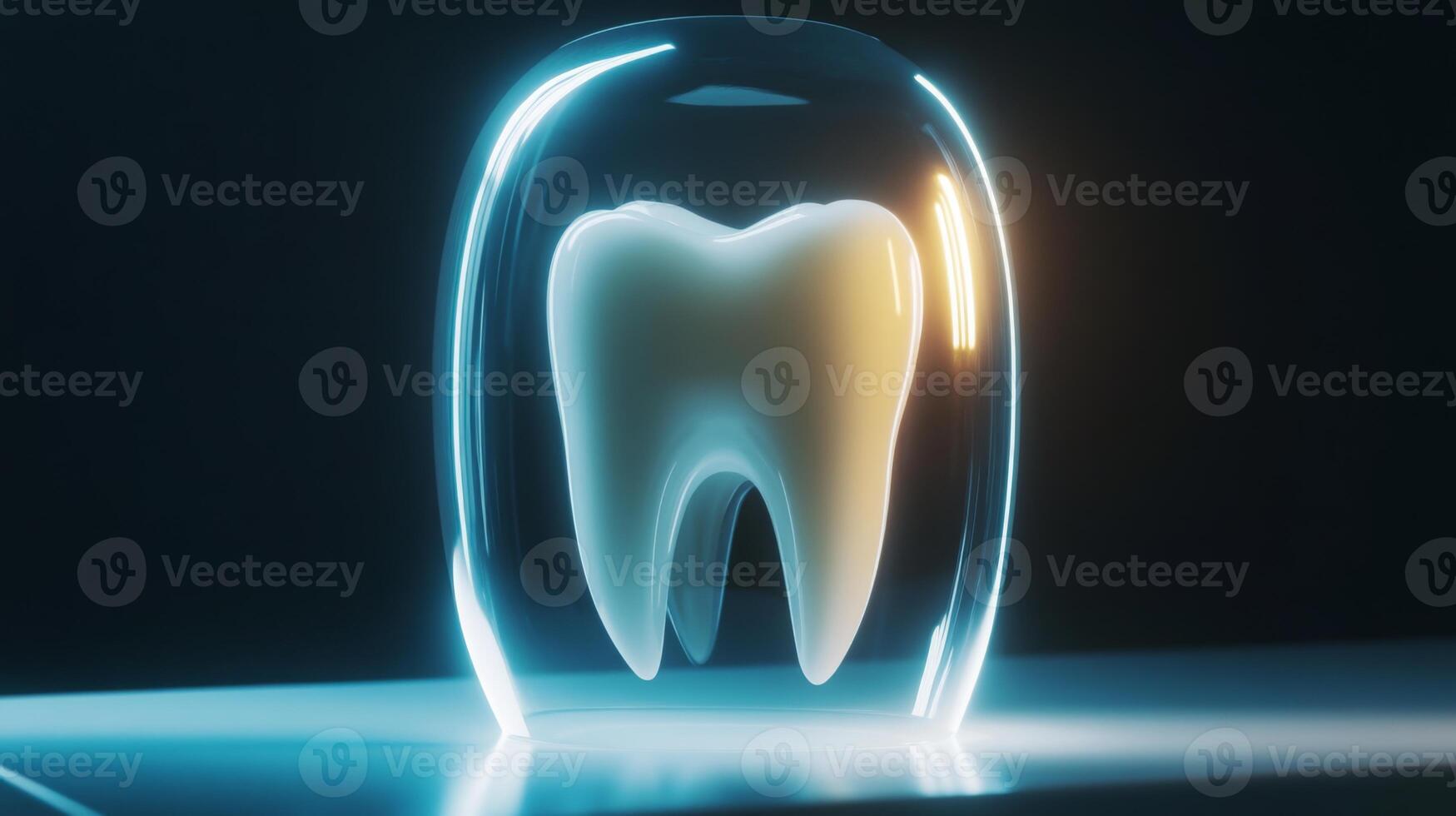 A glowing, translucent model of a tooth showcases the blend of technology and healthcare. photo