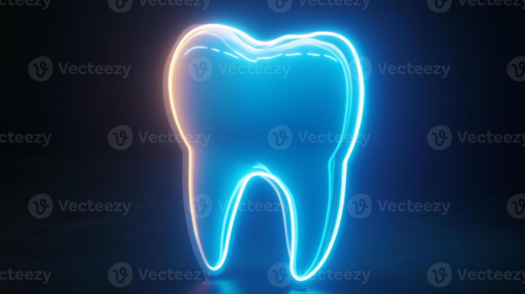 A glowing blue neon tooth design highlights the importance of dental health and protection methods in contemporary dentistry practices. This representation emphasizes care and safety in oral hygiene. photo
