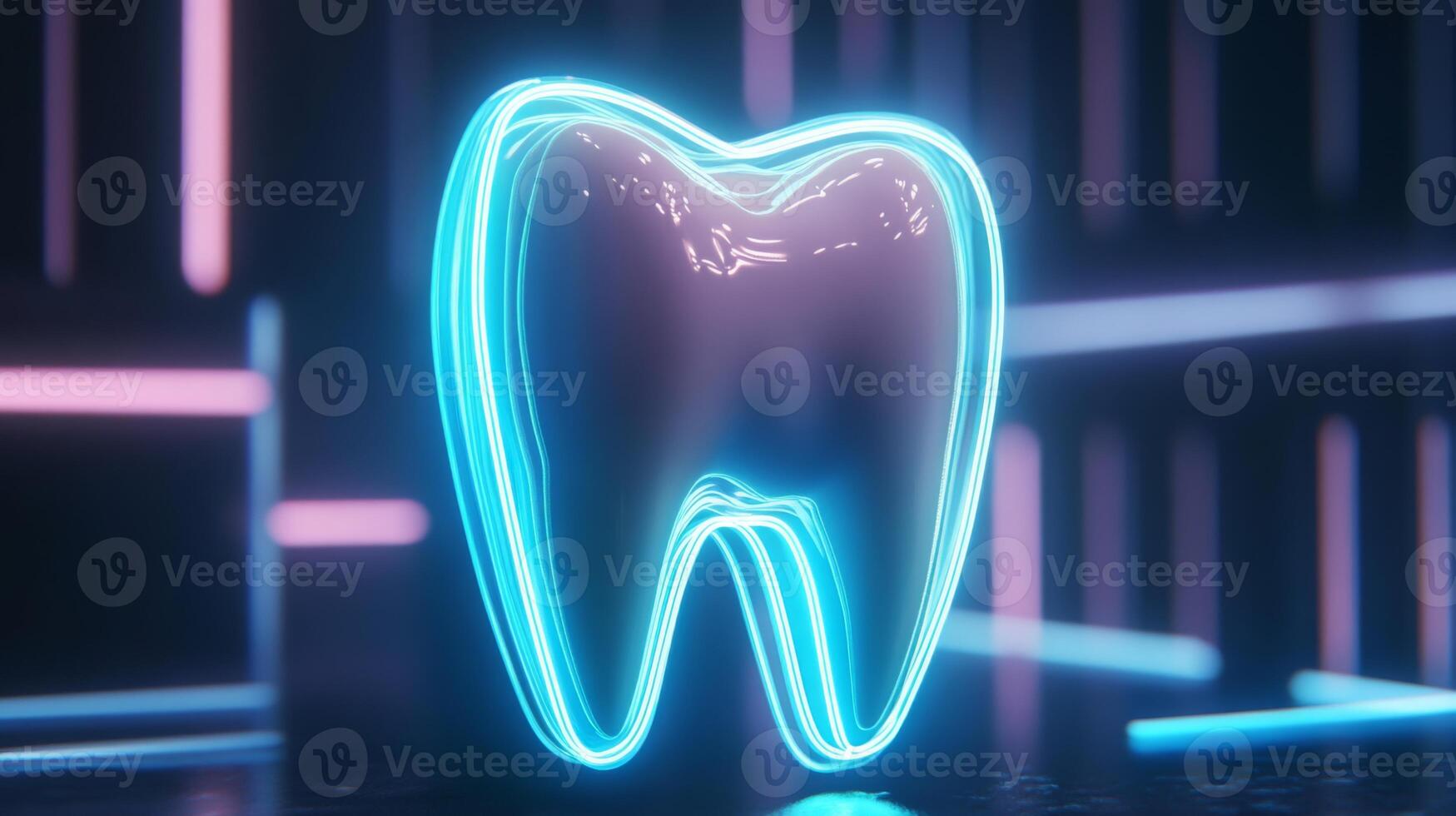 A vibrant, glowing tooth is depicted, showcasing advanced dental technology. photo