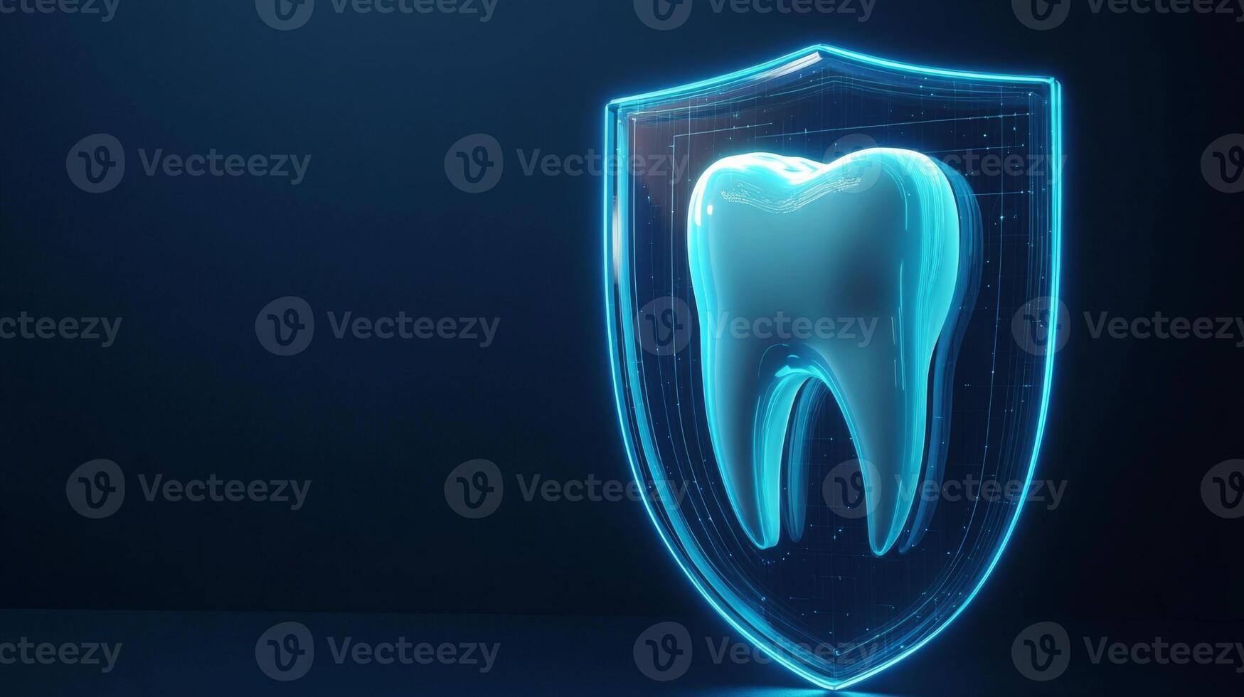 This visual representation features a glowing tooth inside a protective shield, symbolizing the integration of artificial intelligence in dentistry for enhanced patient protection and care. photo