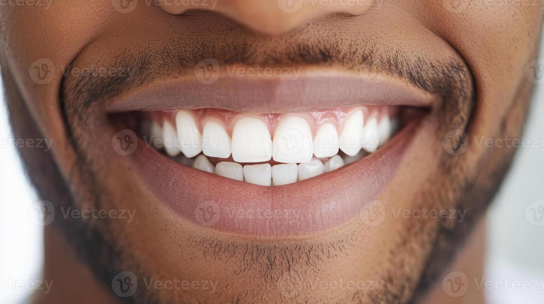 A man with a broad smile reveals his bright, healthy teeth while seated in a well-lit dental clinic. The setting reflects a clean, professional atmosphere conducive to oral care. photo