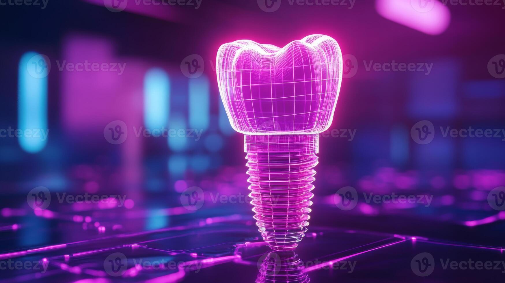 A digital representation of a dental implant created with artificial intelligence showcases advanced technology in dentistry. photo