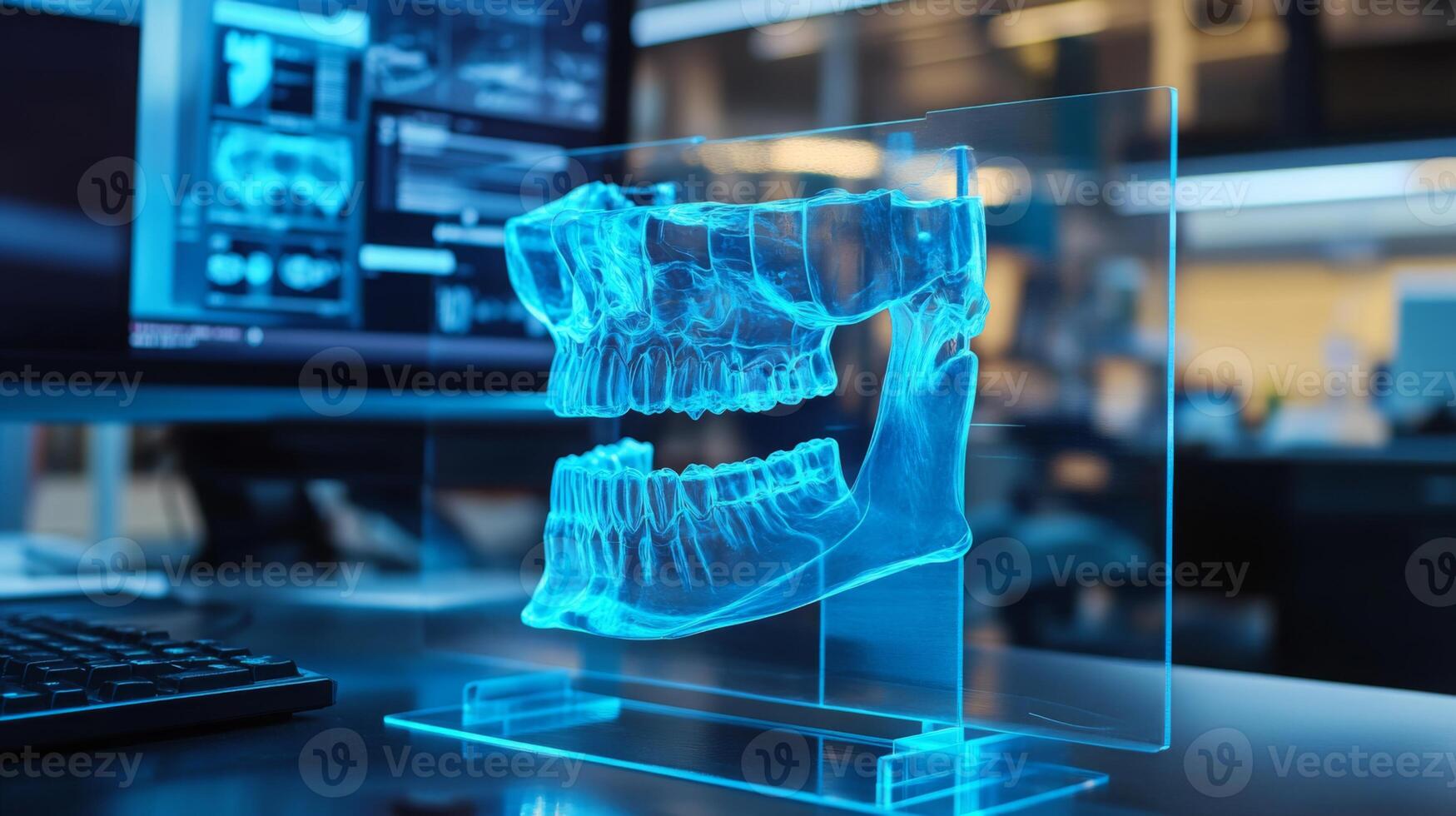 A futuristic dental office showcases advanced technology. photo