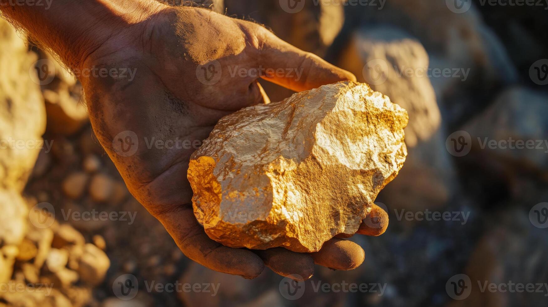 A person holds a large, rough gemstone in their hand, showcasing its shiny surface and unique texture. photo