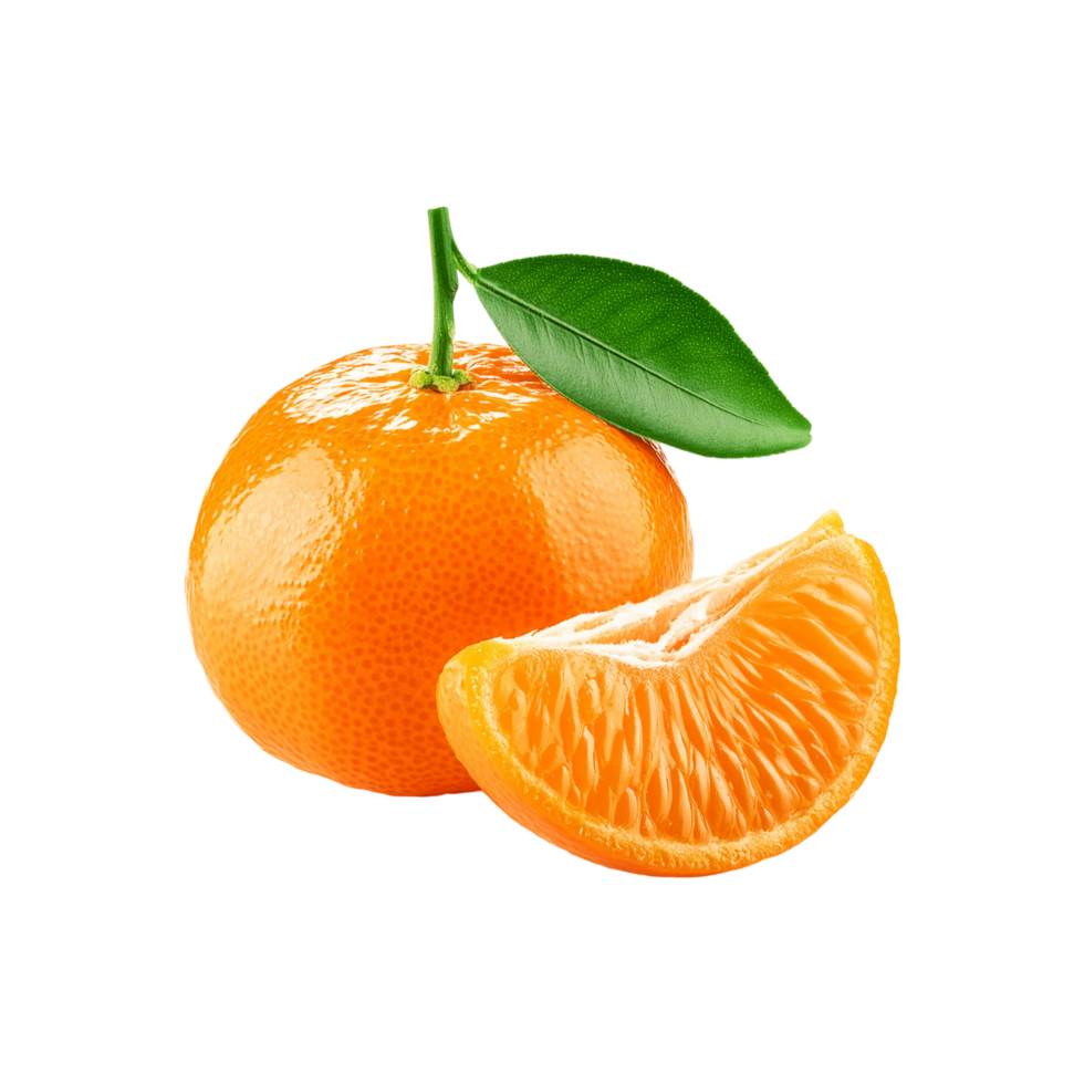 Fresh Mandarin orange fruit with slices on transparent background png