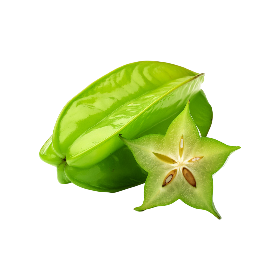 Fresh Green star fruit with slices on transparent background png