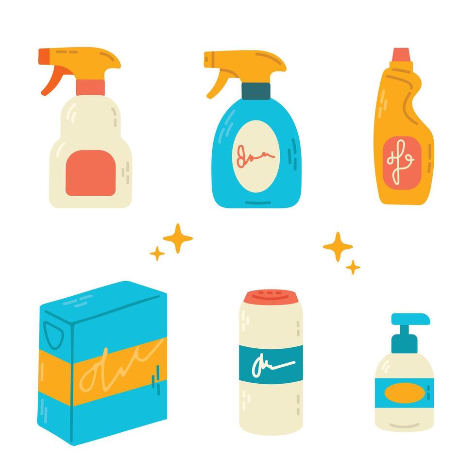 Set of cleaning products. Illustration in a flat style. vector