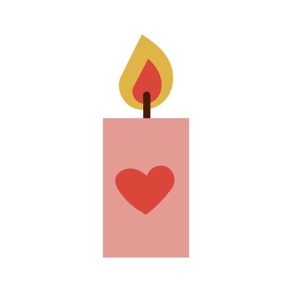 burning candle with red heart love, Valentine' Day concept illustration isolate on white . vector