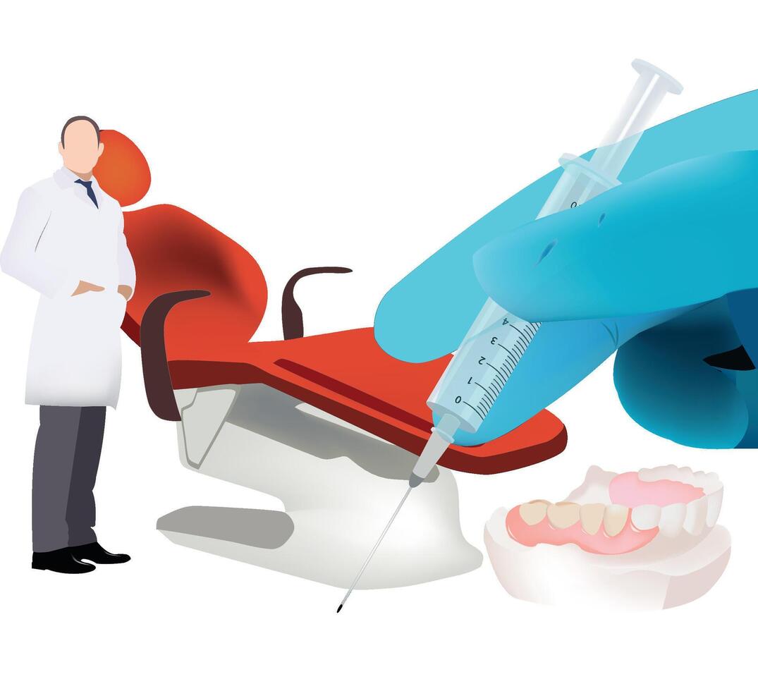 A dentist is holding a syringe and a toothbrush vector