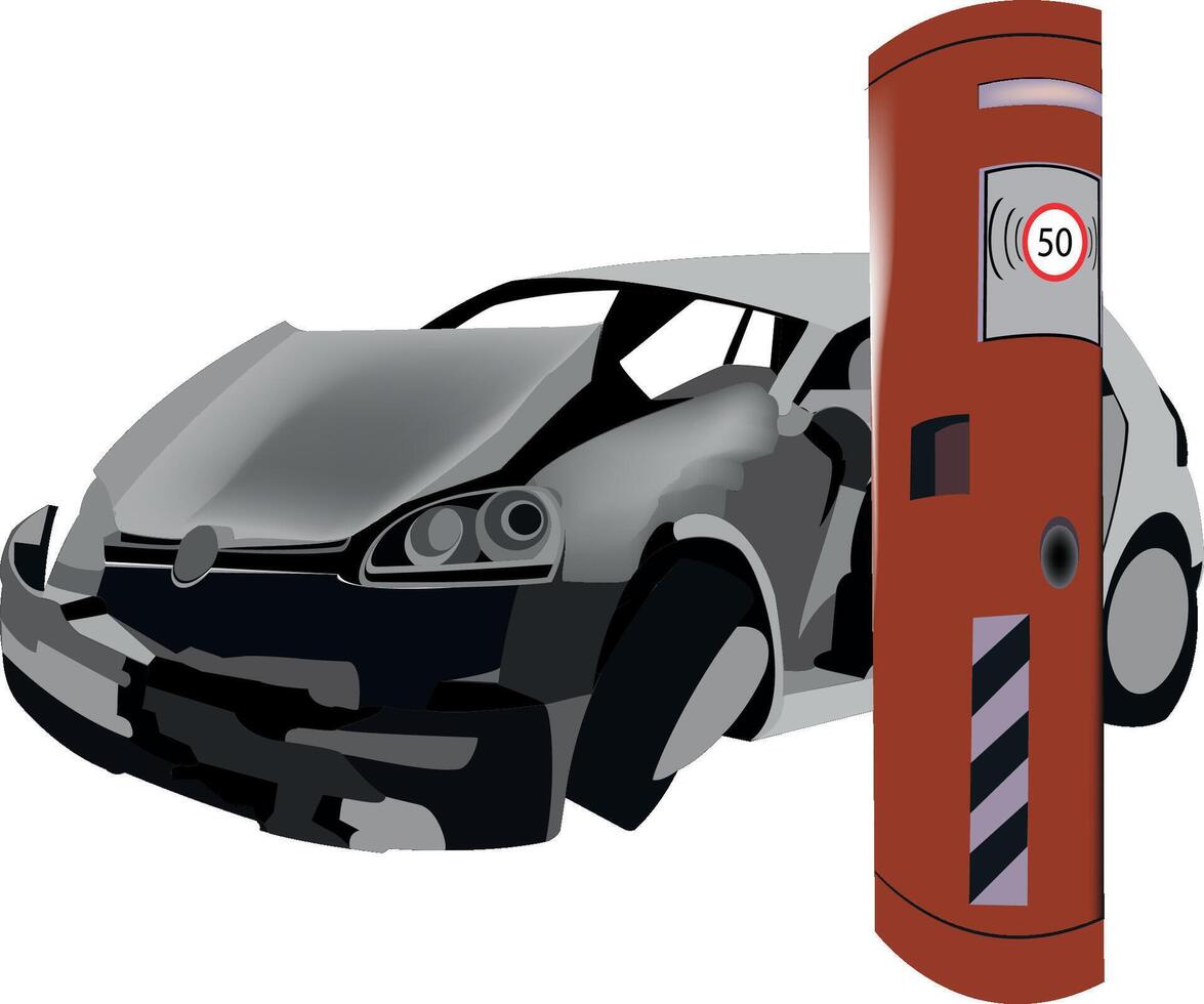 A car is damaged and a fire hydrant is next to it vector