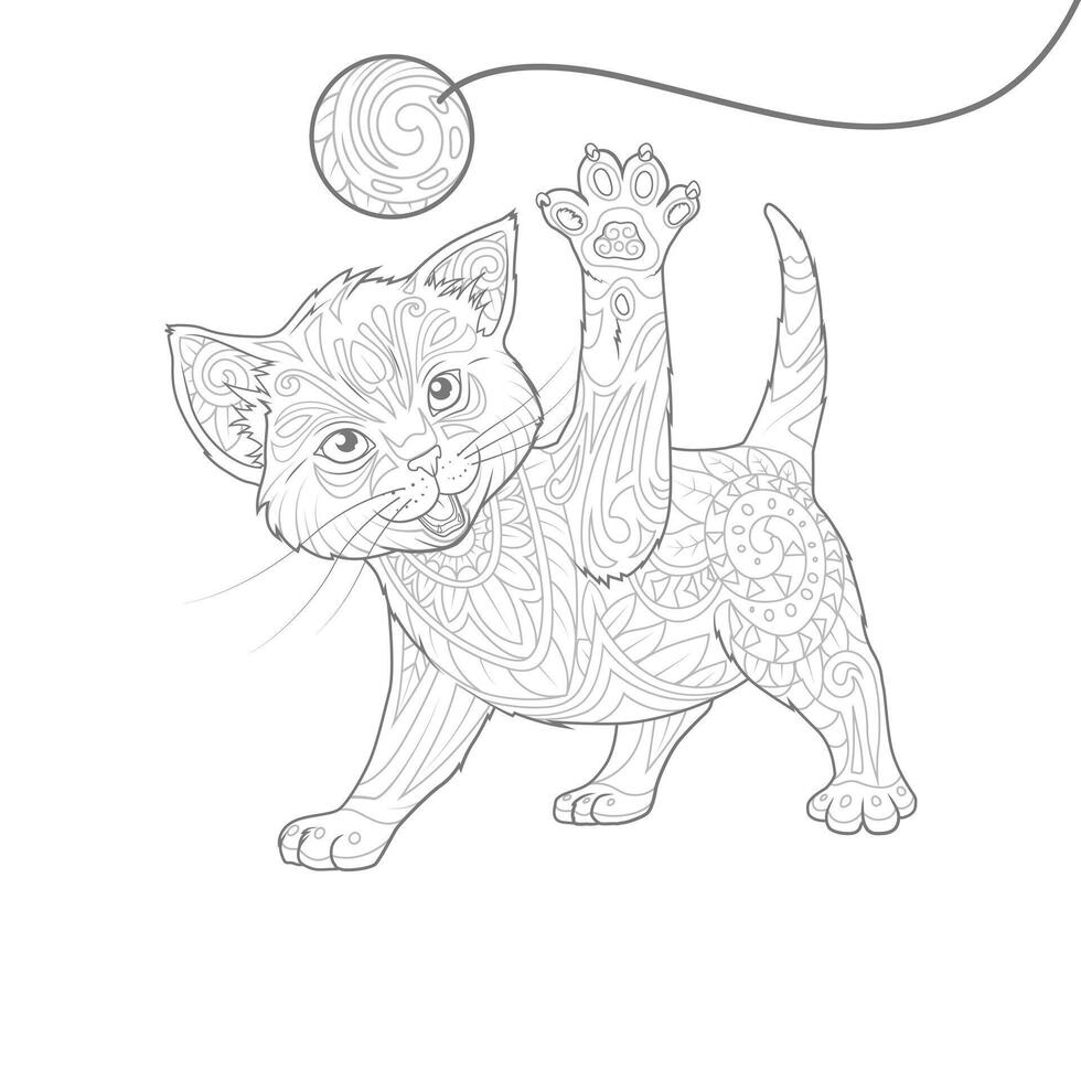 Kitten with abstract ornament hand drawn illustration vector