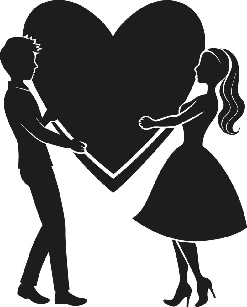 Romantic Couple Holding Heart Silhouette - Love and Valentine's Day Design vector