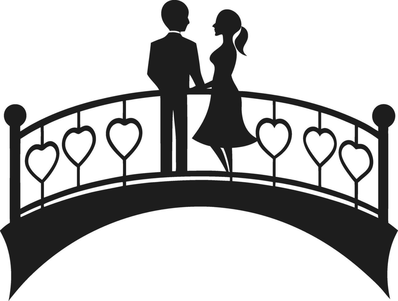 Romantic Couple on a Bridge Silhouette - Love and Valentine's Day Illustration vector