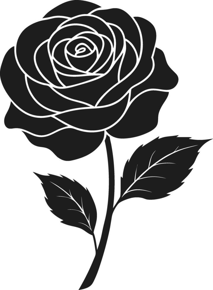 Elegant Rose Silhouette with Detailed Leaves Illustration vector