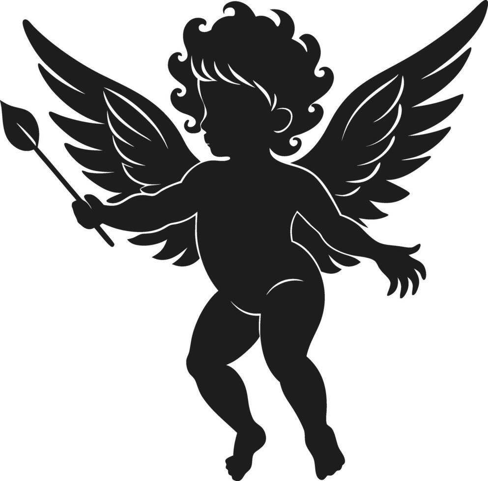 Cupid Silhouette Illustration with Wings - Valentine's Day Design vector