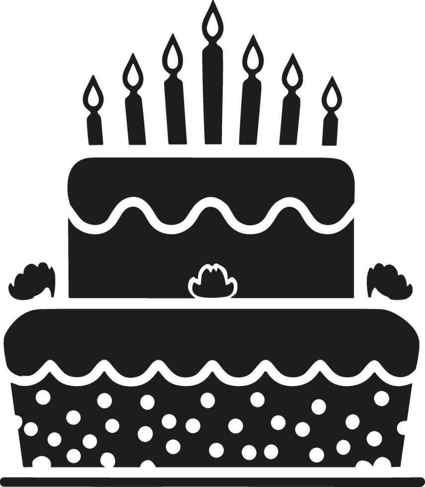 Stylized Birthday Cake with Candles and Polka Dot Design Silhouette Illustration vector