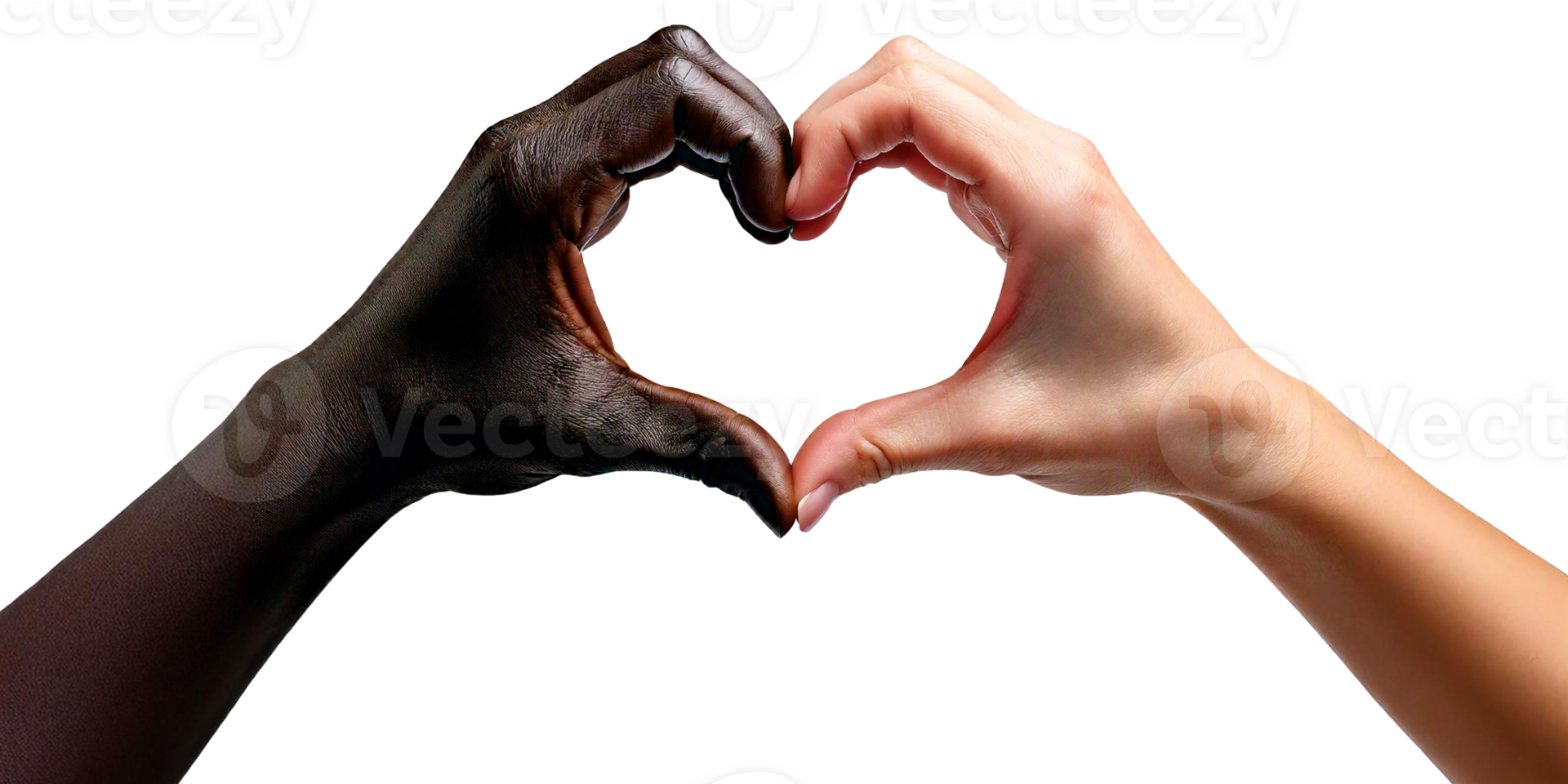 hands making a heart shape with black and white hands with a cross-section png