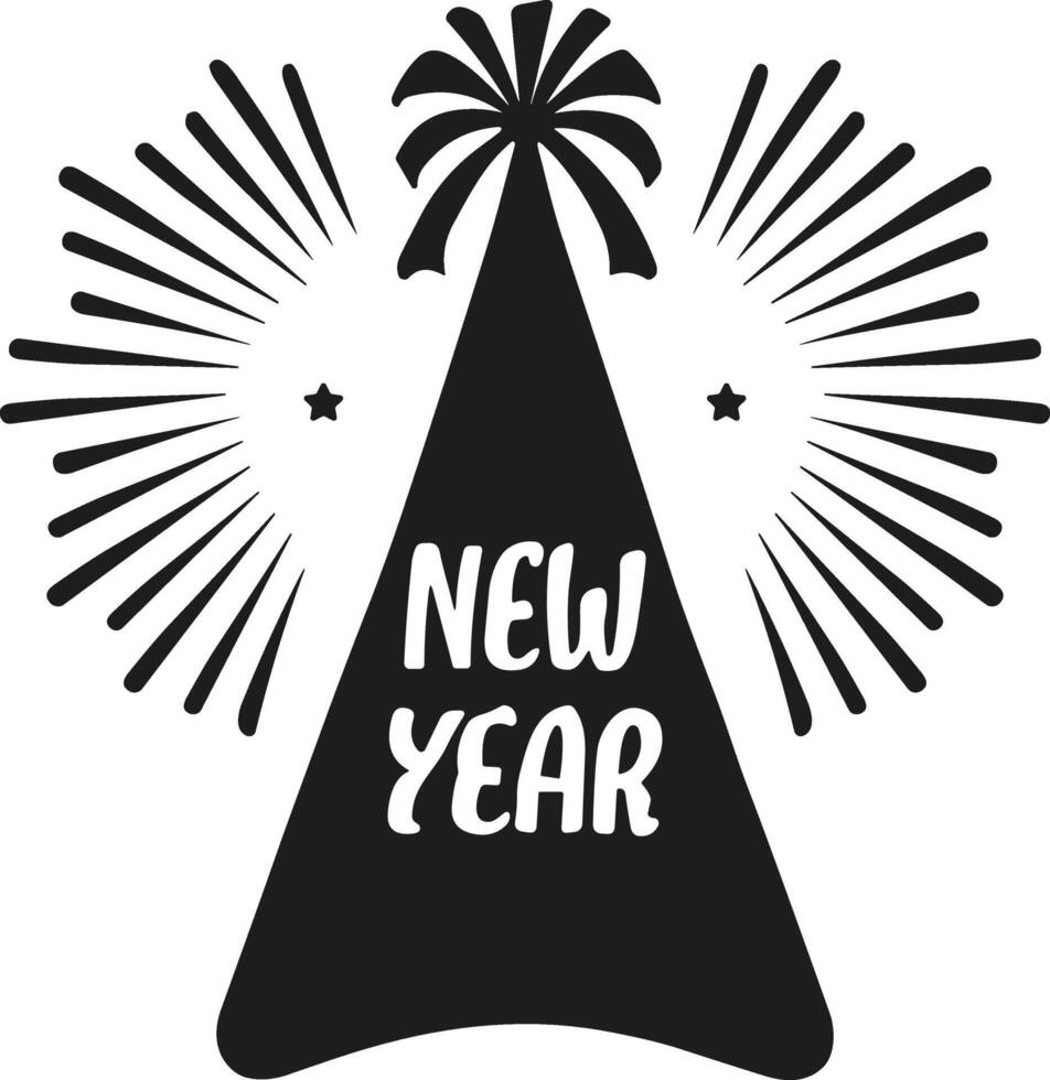 New Year Party Hat Illustration with Fireworks and Celebration Elements vector