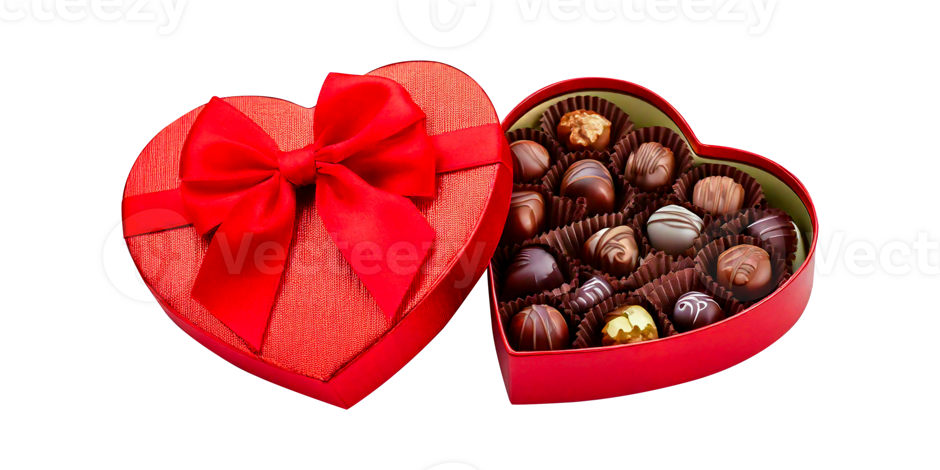 a box of chocolates with a red heart-shaped box with a bow in it png