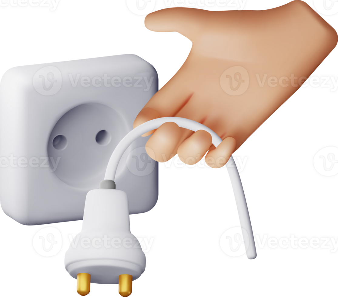 3D electric plug and socket in hand png