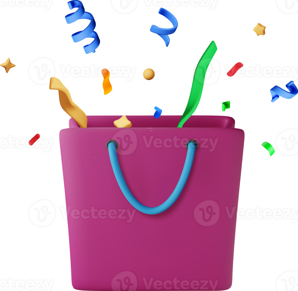 3D shopping bag with confetti png
