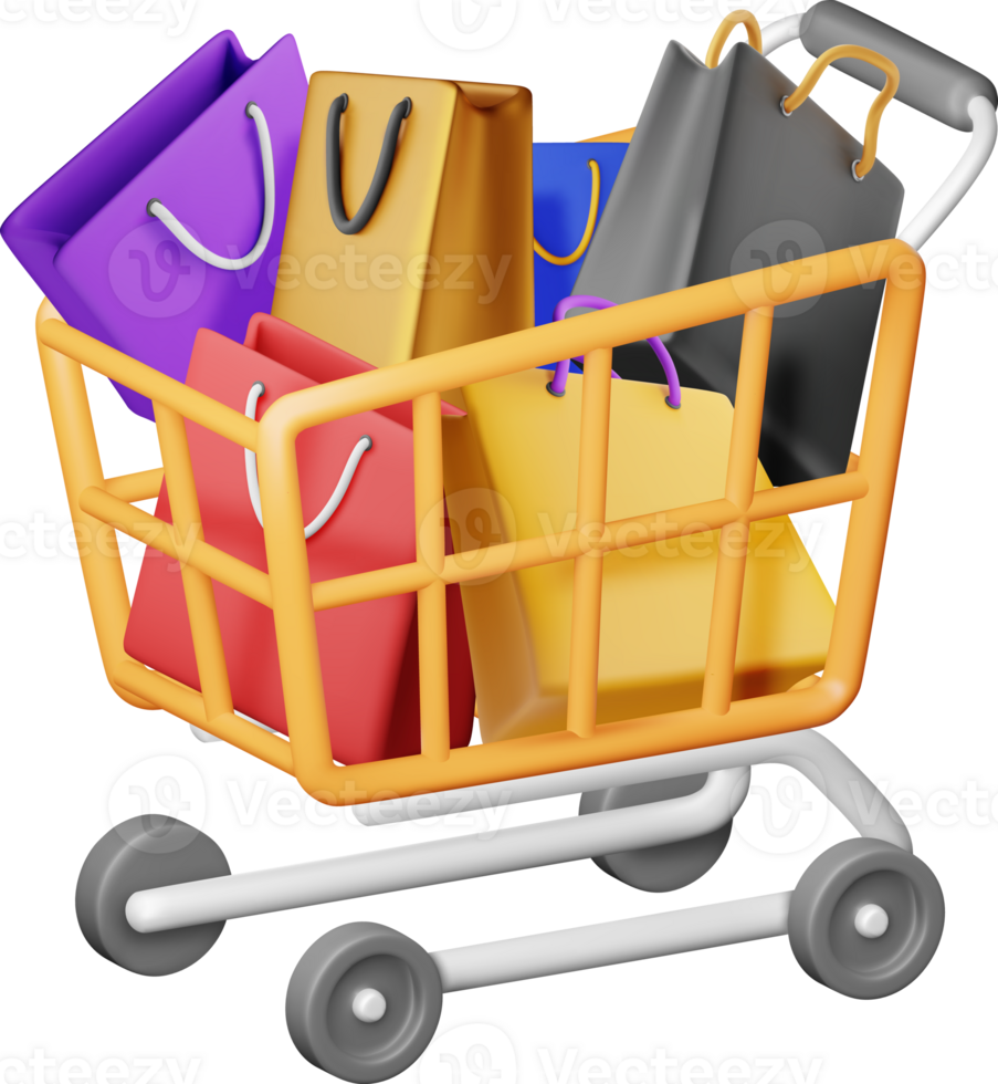 3D shopping or gift bag in shopping cart png