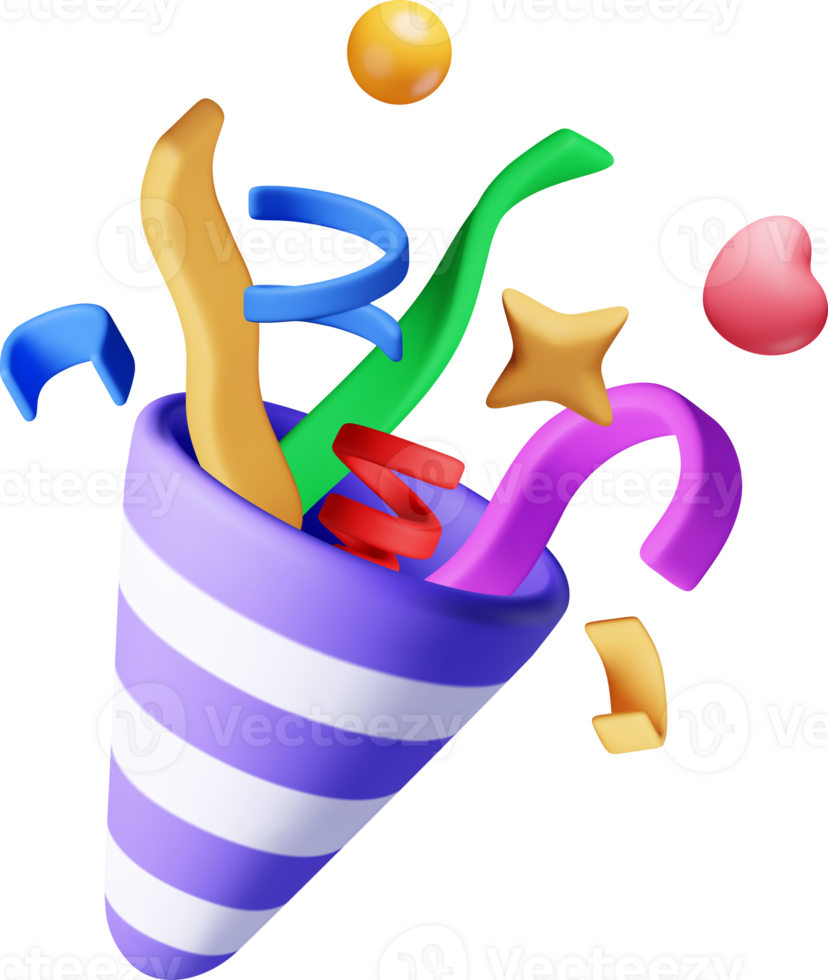 3D party popper with confetti png