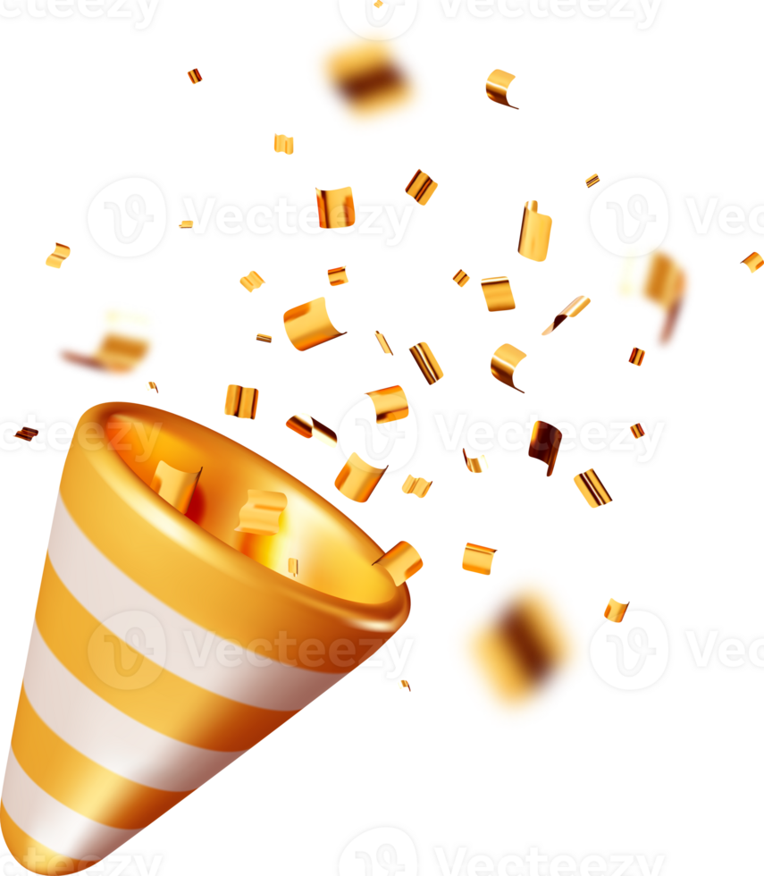 3D Gold Party Popper with Confetti Icon png