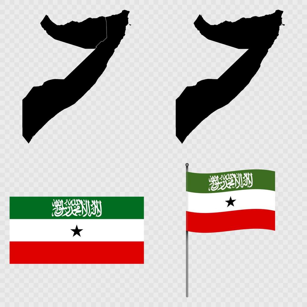 Set of maps, flag and flagpole of Somaliland. illustration. vector