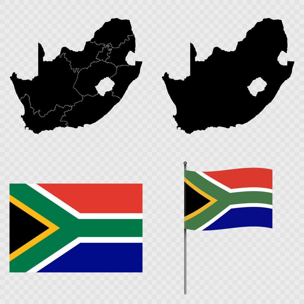 Set of maps, flag and flagpole of South Africa. illustration. vector