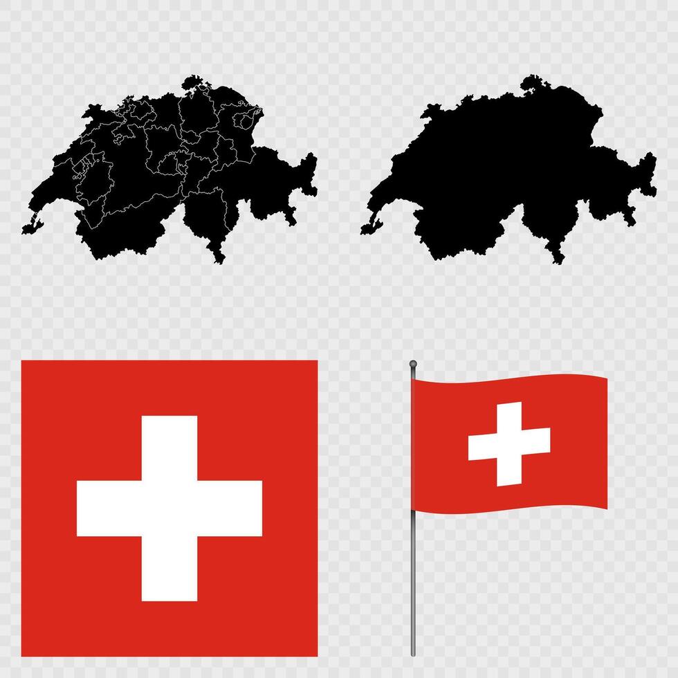 Set of maps, flag and flagpole of Switzerland. illustration. vector