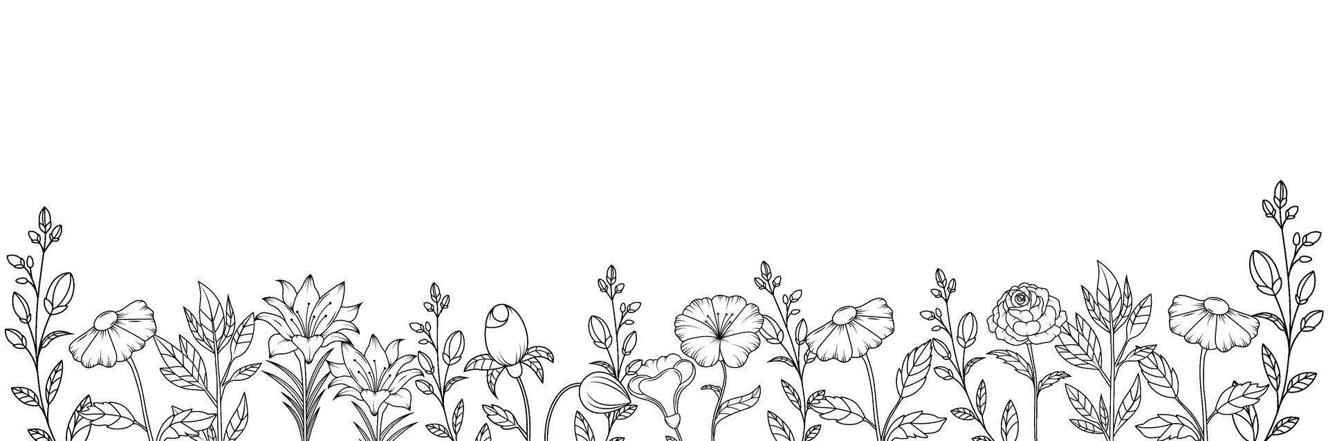 Silhouette for wedding design. Branch, stem, petals, leaves. Frame for design. Minimalistic Herbal Botanical set of border. Collection of trendy modern hand drawn flowers. Single line art, clip art. vector
