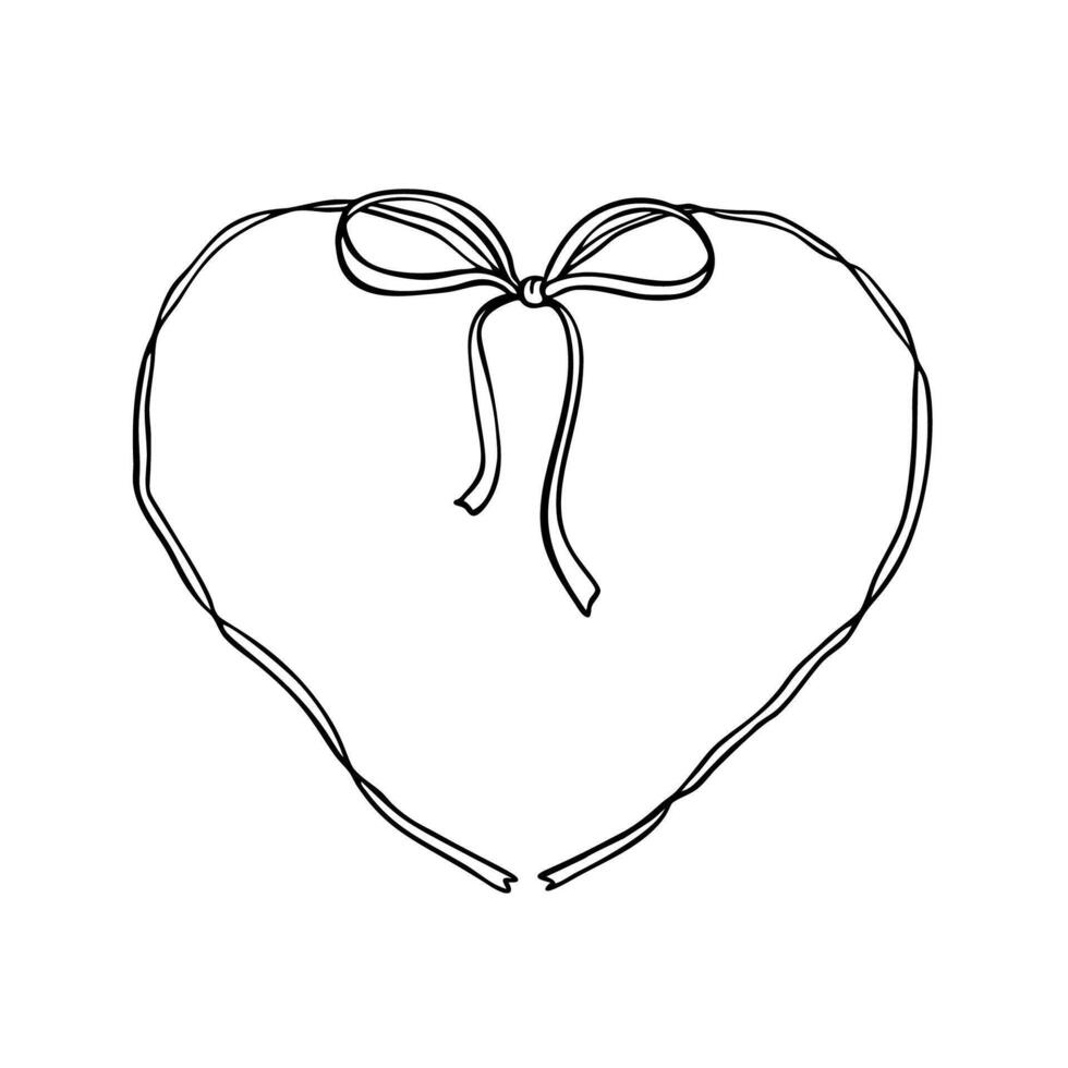 Hand drawn boho heart ribbon frame. Valentines Day, wedding, Save the Date romantic design element for invitations, greeting cards. Cute line drawing. Coquette flirty girly illustration vector
