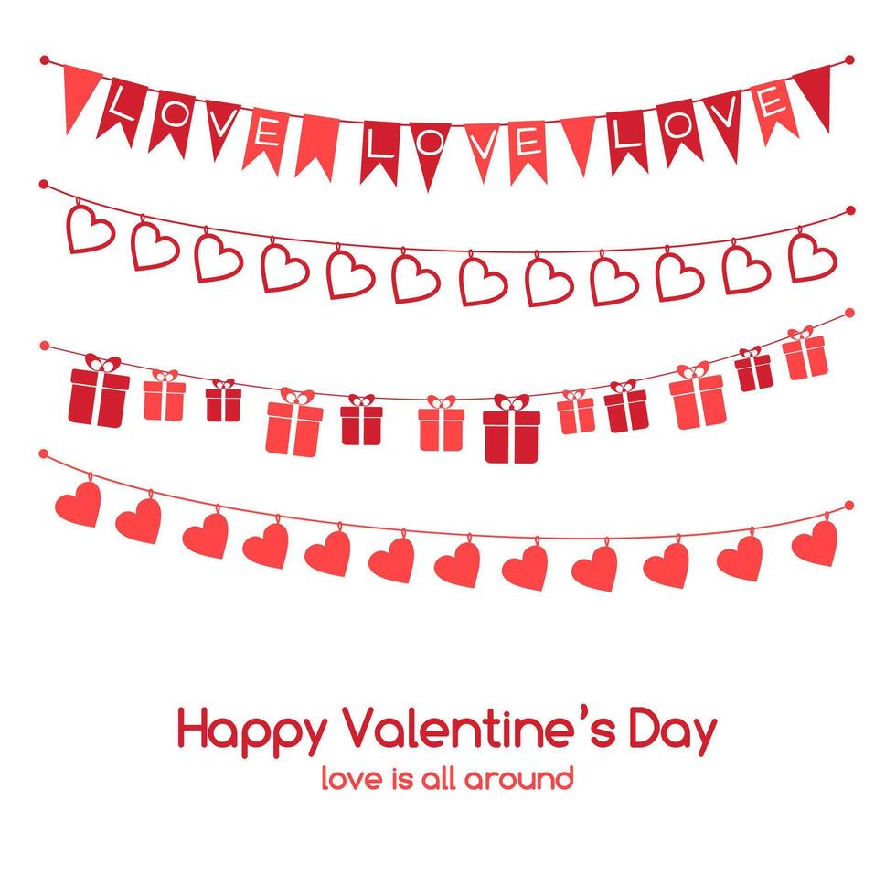 Valentines day greeting card with festive garlands vector