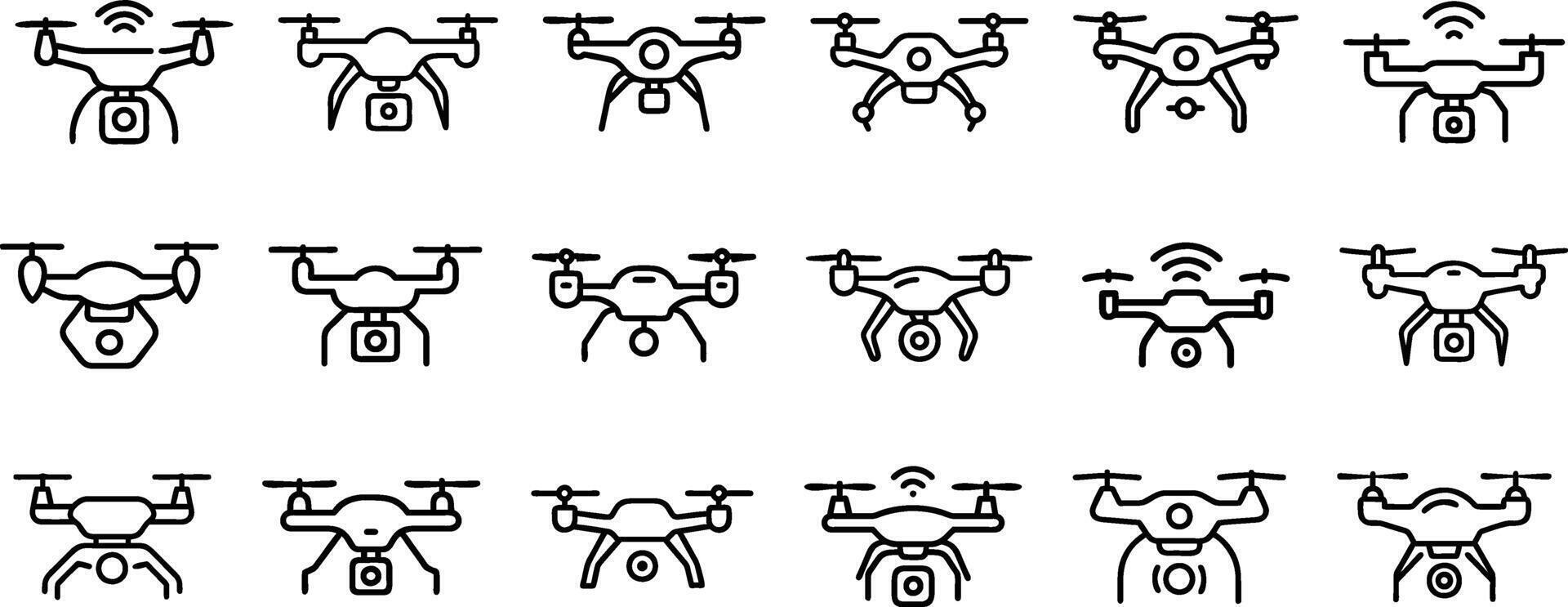 Drones icon set outline line art style vector