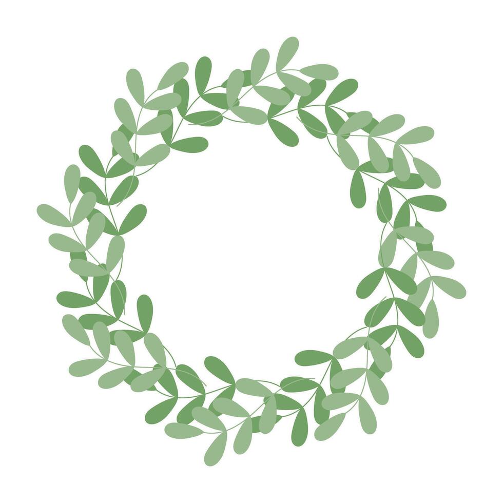 Green sprigs Circle Frame border in trendy monochrome. Springtime Copy space Lettering Template idea. Isolated illustration Thematic cards, posting, blog or web promo banners, leaflets, labels vector