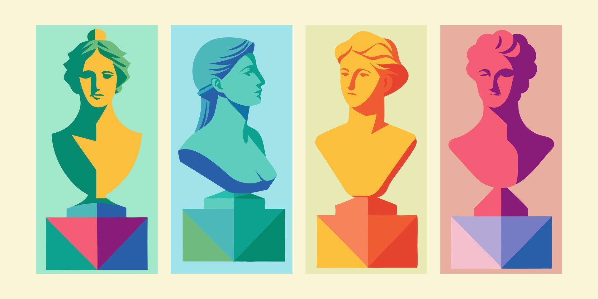 The four busts of women are shown in different colors vector