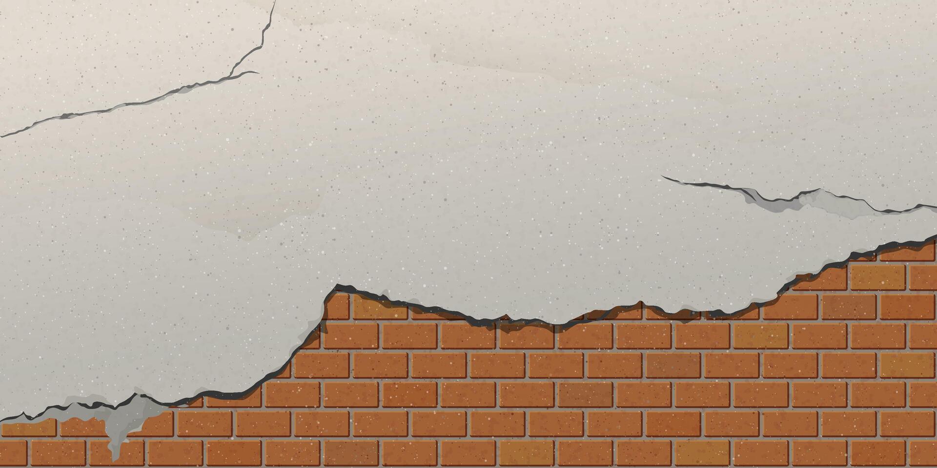 The old cement wall has been plastered until the plaster has cracked and revealed the brick inside graphic illustration. vector