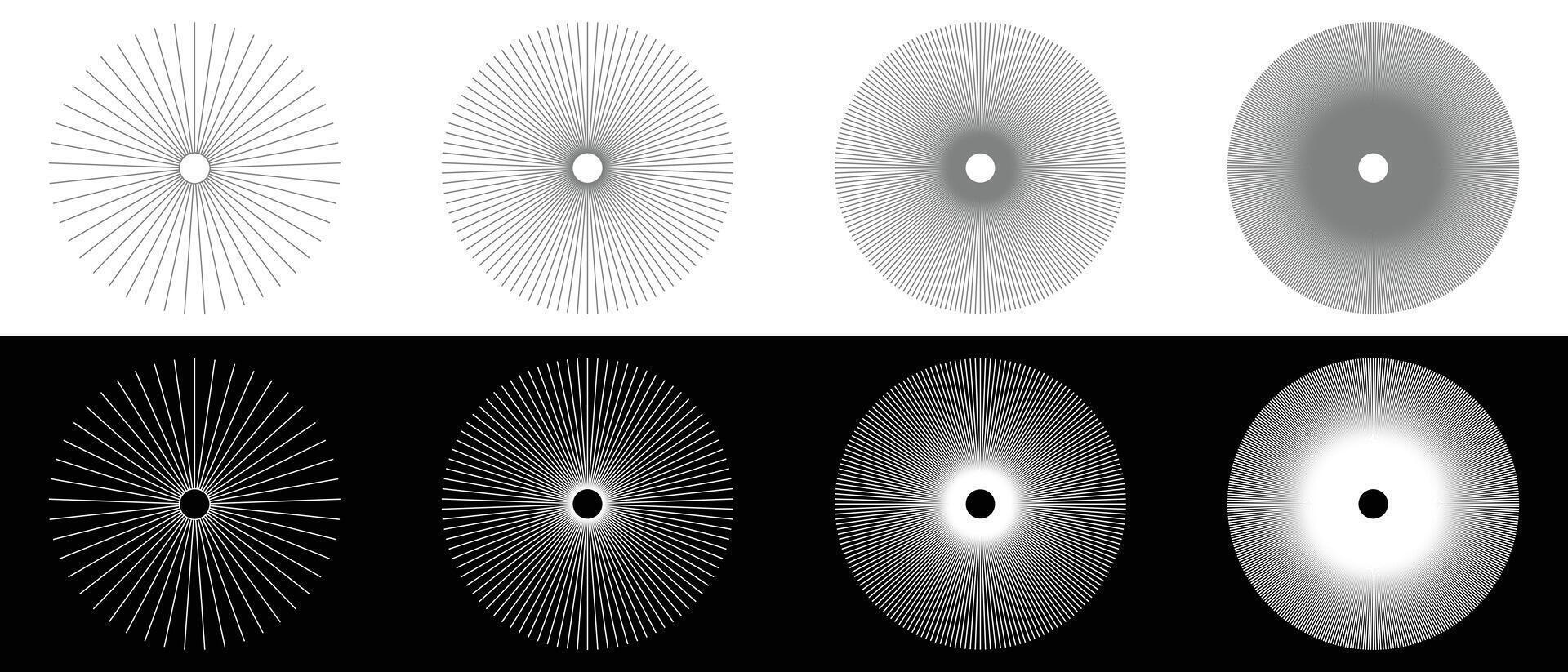 Radial circular lines element. Abstract illusion geometric shape. Editable stroke. vector