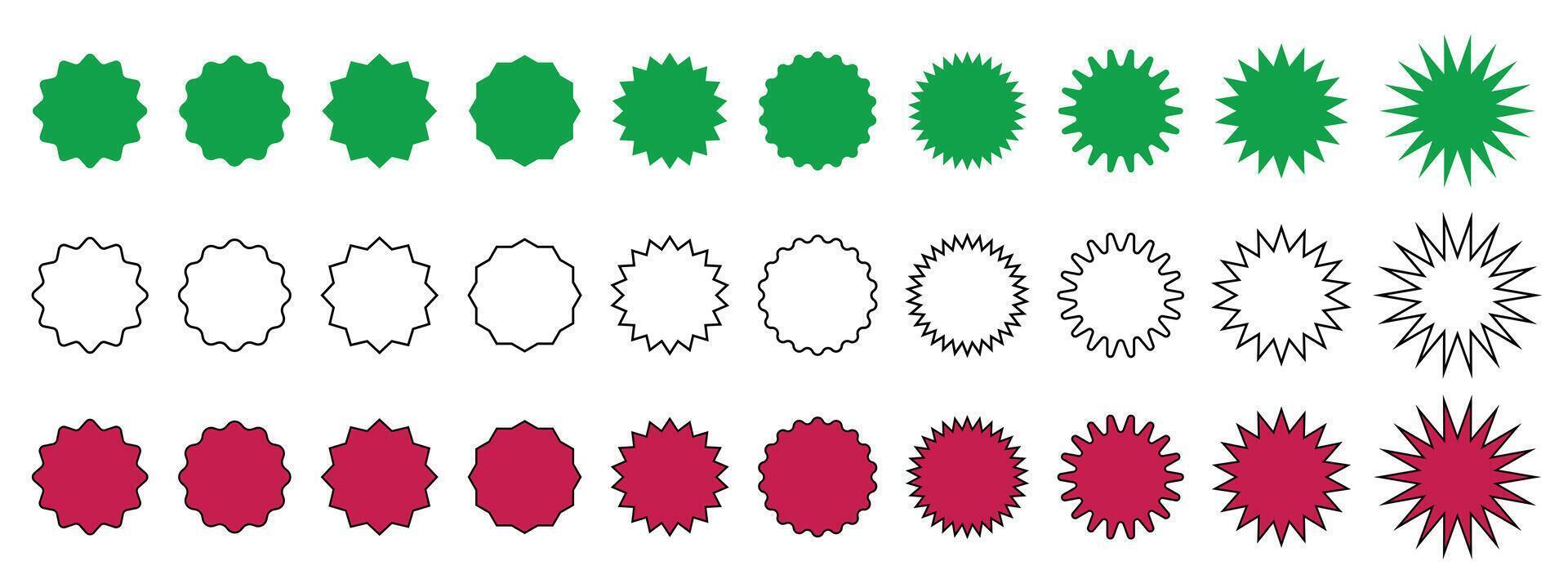 Circle sticker starburst round promo price discount badges. Blank sale sticker silhouette. Editable stroke. vector