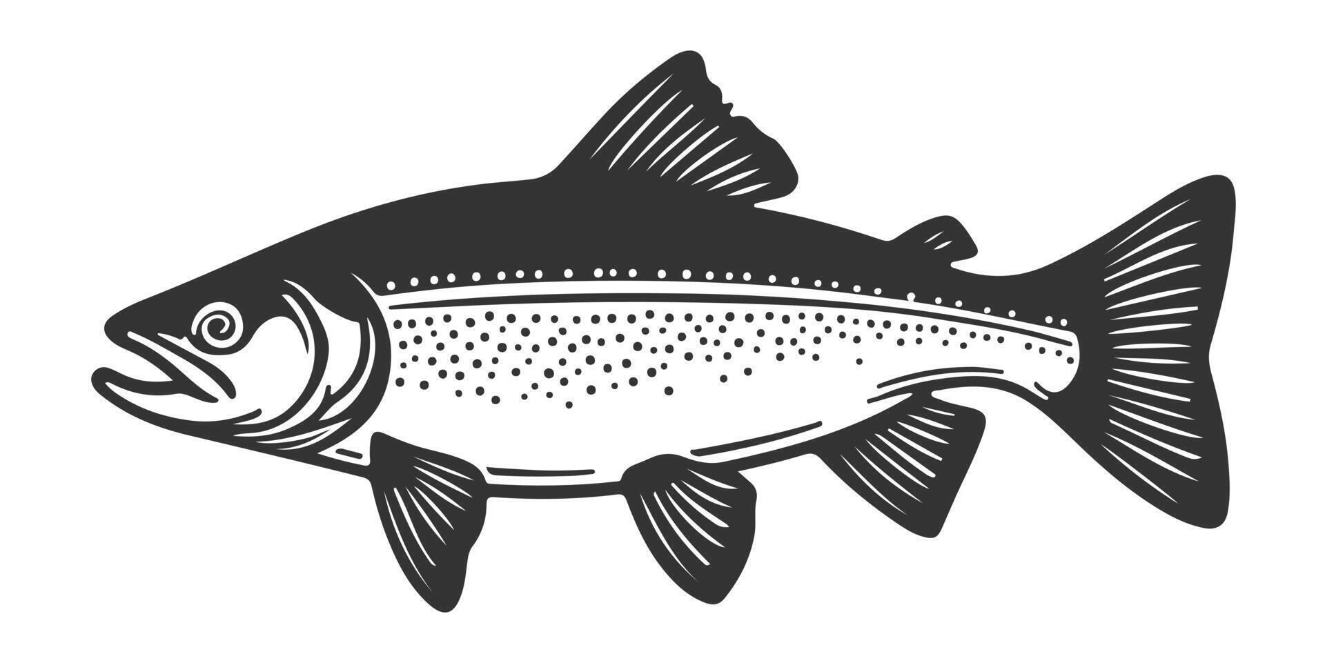 a black and white illustration of a fish white background vector