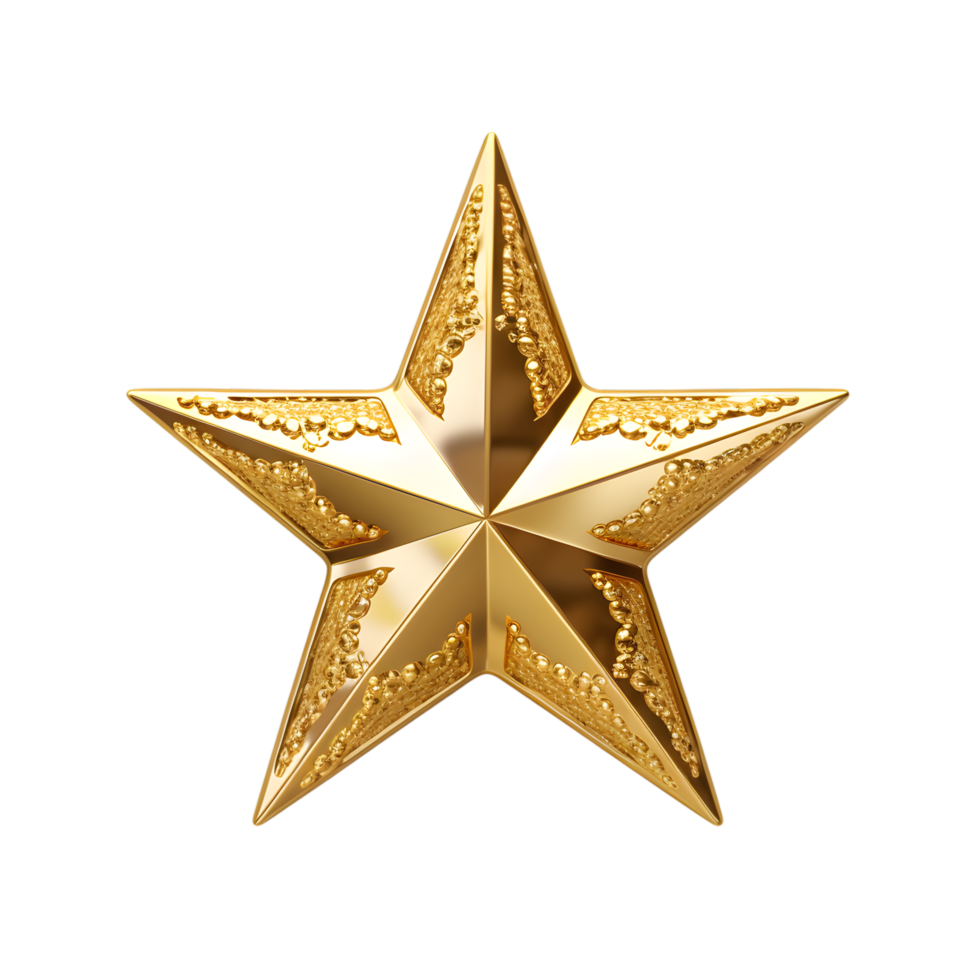 Golden Star Tree Topper with Etched Patterns png
