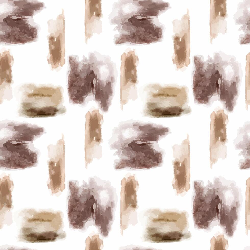 Brushstrokes abstract sepia-toned a seamless watercolor pattern on white background. Monochrome paint stroke variety of shapes and textures for design textile, package, backdrop. vector