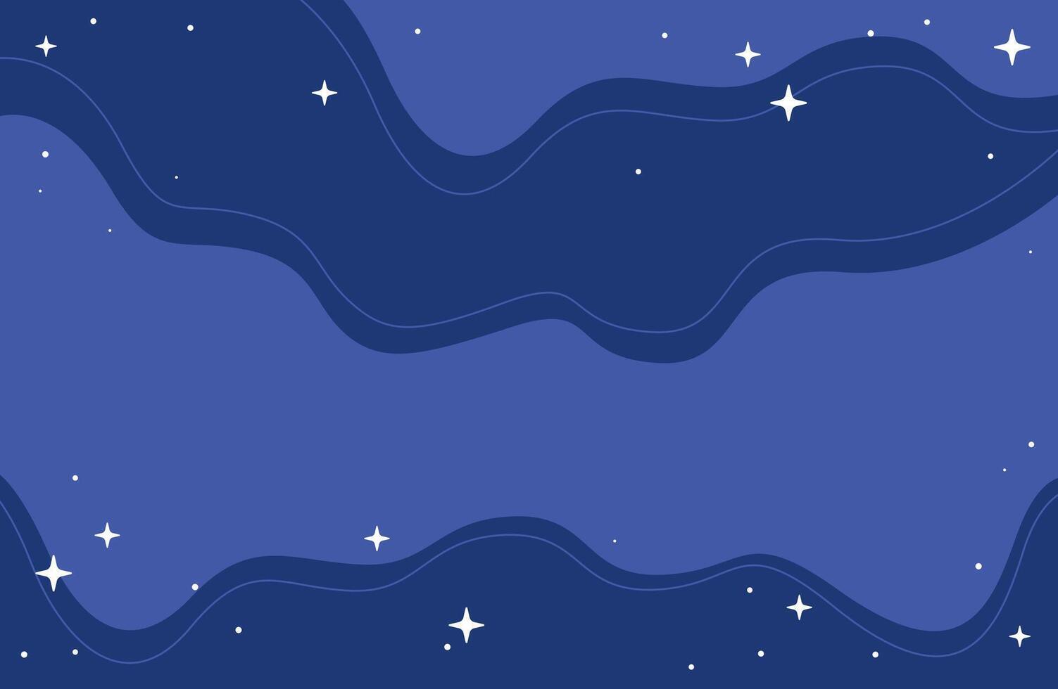 Abstract Celestial Blue Night Sky Illustration with flowing Waves and Sparkling Stars, Wide Dreamy Background vector