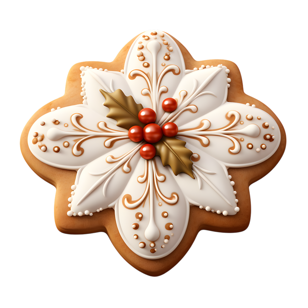 Gingerbread Cookie with Icing and Red Berry Accent png