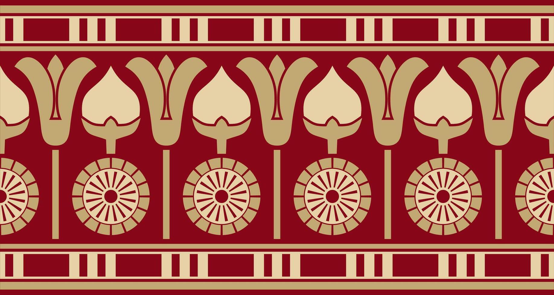 ancient golden and red egyptian seamless ornament. Endless national ethnic border, frame. vector